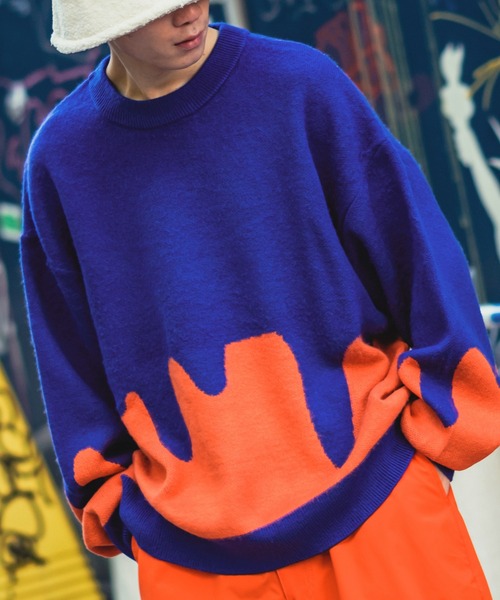 SIDEWAY STANCE（サイドウェイスタンス）の「【SIDEWAY STANCE】モヘアタッチ 総柄 クルーネック ニットセーター（ニット/セーター・メンズ・ブラック/ベージュ/ブルー/グリーン/ブラウン×イエロー/ブラック×グリーン/イエロー×グレー/A/B/C・MEDIUM/LARGE）」の6枚目の写真