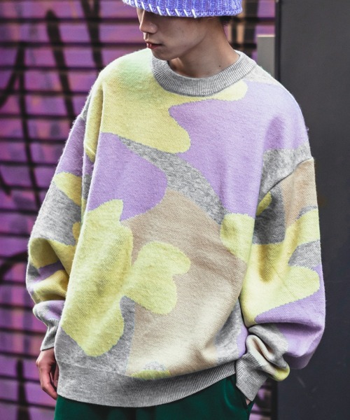 SIDEWAY STANCE（サイドウェイスタンス）の「【SIDEWAY STANCE】モヘアタッチ 総柄 クルーネック ニットセーター（ニット/セーター・メンズ・ブラック/ベージュ/ブルー/グリーン/ブラウン×イエロー/ブラック×グリーン/イエロー×グレー/A/B/C・MEDIUM/LARGE）」の20枚目の写真