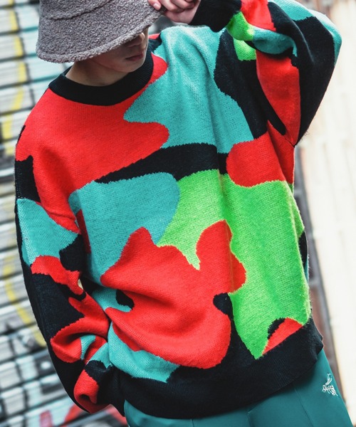 SIDEWAY STANCE（サイドウェイスタンス）の「【SIDEWAY STANCE】モヘアタッチ 総柄 クルーネック ニットセーター（ニット/セーター・メンズ・ブラック/ベージュ/ブルー/グリーン/ブラウン×イエロー/ブラック×グリーン/イエロー×グレー/A/B/C・MEDIUM/LARGE）」の17枚目の写真