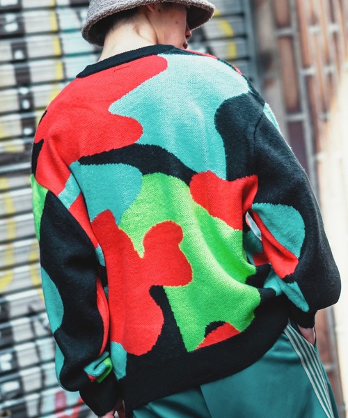 SIDEWAY STANCE（サイドウェイスタンス）の「【SIDEWAY STANCE】モヘアタッチ 総柄 クルーネック ニットセーター（ニット/セーター・メンズ・ブラック/ベージュ/ブルー/グリーン/ブラウン×イエロー/ブラック×グリーン/イエロー×グレー/A/B/C・MEDIUM/LARGE）」の16枚目の写真