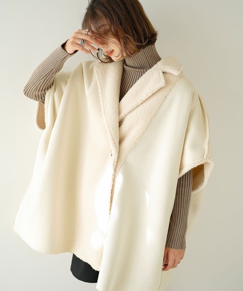 rectangle（レクタングル）の「ムートンボアポンチョコート（ポンチョ・レディース・ブラック/アイボリー・FREE）」の6枚目の写真