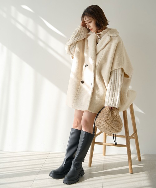 rectangle（レクタングル）の「ムートンボアポンチョコート（ポンチョ・レディース・ブラック/アイボリー・FREE）」の17枚目の写真