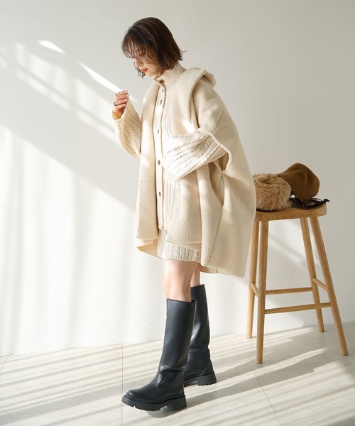 rectangle（レクタングル）の「ムートンボアポンチョコート（ポンチョ・レディース・ブラック/アイボリー・FREE）」の13枚目の写真