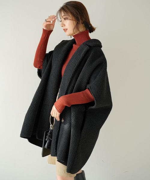 rectangle（レクタングル）の「ムートンボアポンチョコート（ポンチョ・レディース・ブラック/アイボリー・FREE）」の18枚目の写真