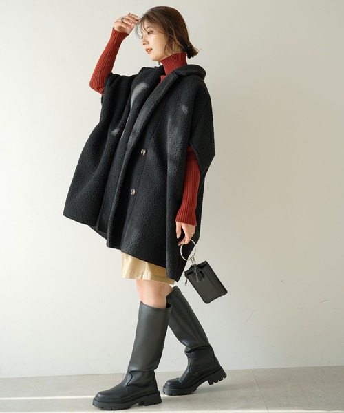 rectangle（レクタングル）の「ムートンボアポンチョコート（ポンチョ・レディース・ブラック/アイボリー・FREE）」の14枚目の写真