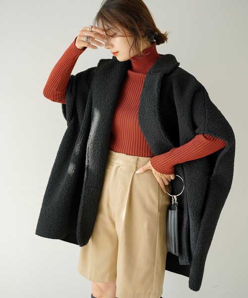 rectangle（レクタングル）の「ムートンボアポンチョコート（ポンチョ・レディース・ブラック/アイボリー・FREE）」の10枚目の写真