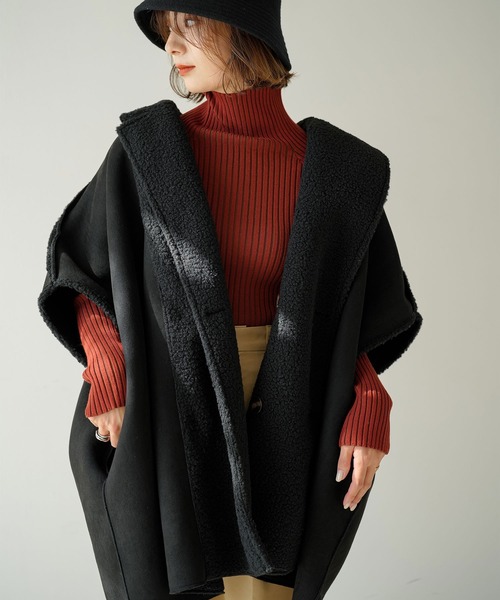 rectangle（レクタングル）の「ムートンボアポンチョコート（ポンチョ・レディース・ブラック/アイボリー・FREE）」の19枚目の写真