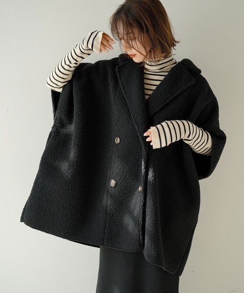 rectangle（レクタングル）の「ムートンボアポンチョコート（ポンチョ・レディース・ブラック/アイボリー・FREE）」の7枚目の写真