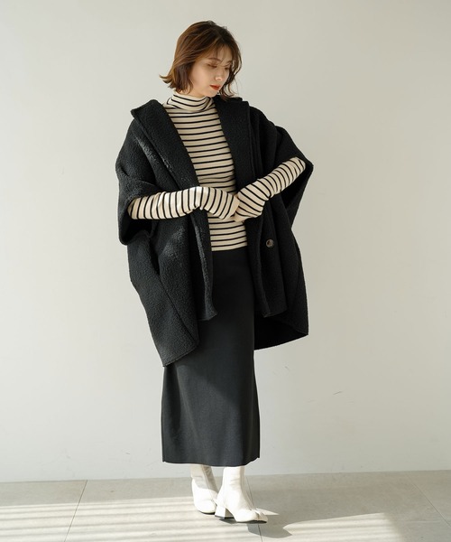 rectangle（レクタングル）の「ムートンボアポンチョコート（ポンチョ・レディース・ブラック/アイボリー・FREE）」の22枚目の写真