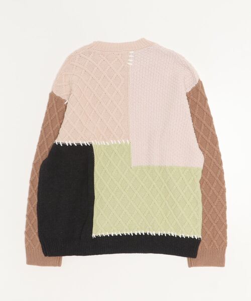 MODITEC（モディテック）の「【MODITEC/モディテック】Patchwork Knitwear/パッチワーク セーター ニット ステッチ デザイン バッジ オーバーサイズ 秋服 冬服（ニット/セーター・メンズ・ブラウン・L）」の2枚目の写真