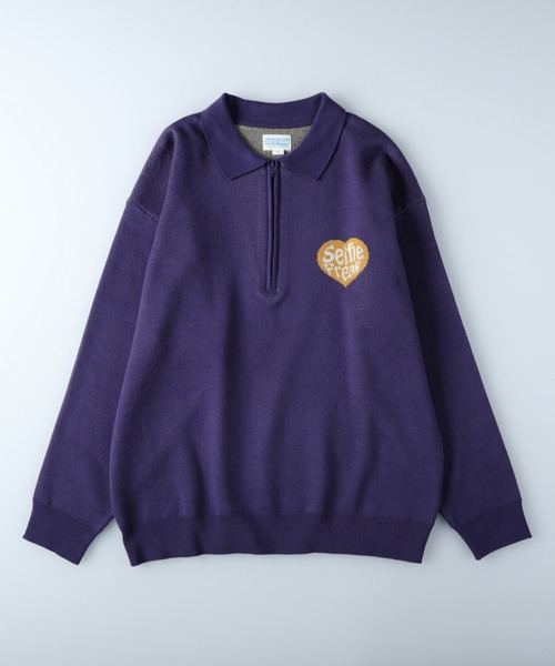 Right-on（ライトオン）の「ハーフジップニットポロ（ニット/セーター・メンズ・パープル/イエロー/レッド/オフホワイト・M/XL/L）」の3枚目の写真