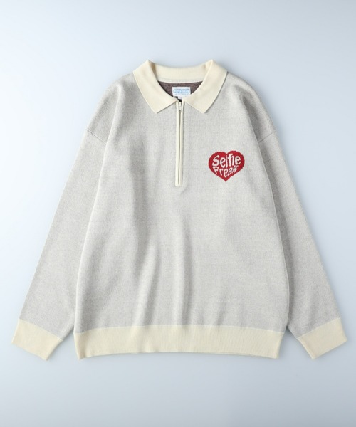 Right-on（ライトオン）の「ハーフジップニットポロ（ニット/セーター・メンズ・パープル/イエロー/レッド/オフホワイト・M/XL/L）」の2枚目の写真