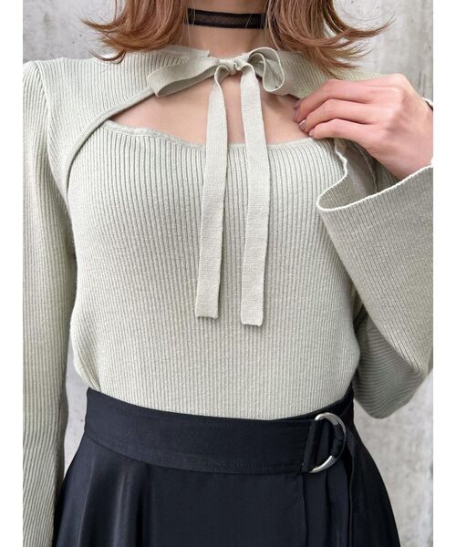 EATME（イートミー）の「リボンデコルテニットTOP（ニット/セーター・レディース・グリーン/ブラック/ベージュ・FREE）」の4枚目の写真