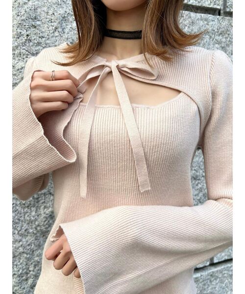 EATME（イートミー）の「リボンデコルテニットTOP（ニット/セーター・レディース・グリーン/ブラック/ベージュ・FREE）」の5枚目の写真