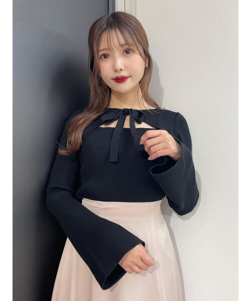 EATME（イートミー）の「リボンデコルテニットTOP（ニット/セーター・レディース・グリーン/ブラック/ベージュ・FREE）」の7枚目の写真