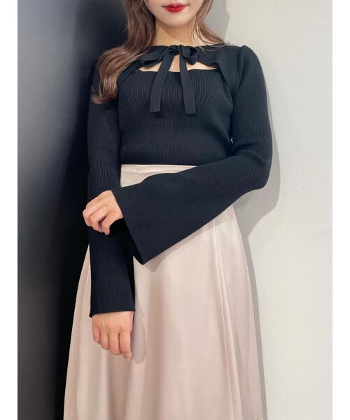 EATME（イートミー）の「リボンデコルテニットTOP（ニット/セーター・レディース・グリーン/ブラック/ベージュ・FREE）」の12枚目の写真