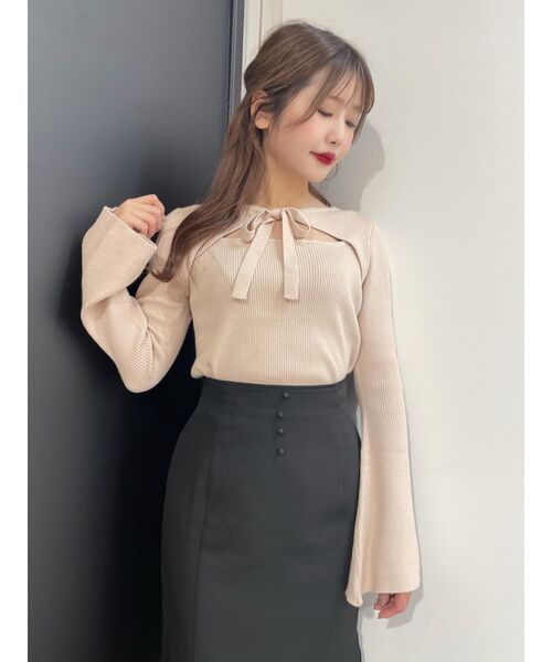 EATME（イートミー）の「リボンデコルテニットTOP（ニット/セーター・レディース・グリーン/ブラック/ベージュ・FREE）」の14枚目の写真