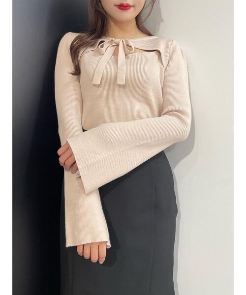 EATME（イートミー）の「リボンデコルテニットTOP（ニット/セーター・レディース・グリーン/ブラック/ベージュ・FREE）」の9枚目の写真