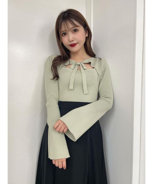 EATME（イートミー）の「リボンデコルテニットTOP（ニット/セーター・レディース・グリーン/ブラック/ベージュ・FREE）」の16枚目の写真