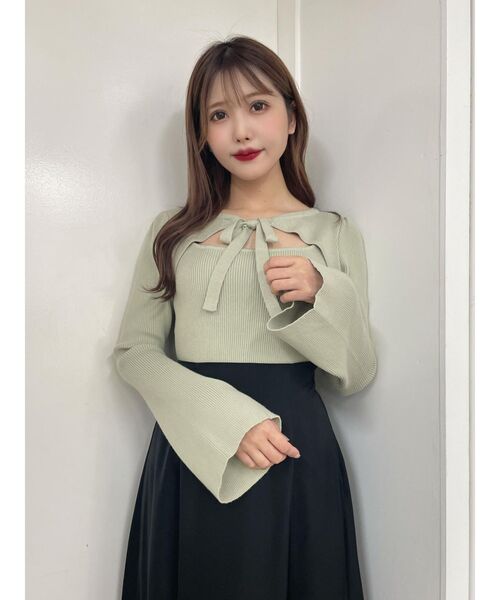 EATME（イートミー）の「リボンデコルテニットTOP（ニット/セーター・レディース・グリーン/ブラック/ベージュ・FREE）」の17枚目の写真