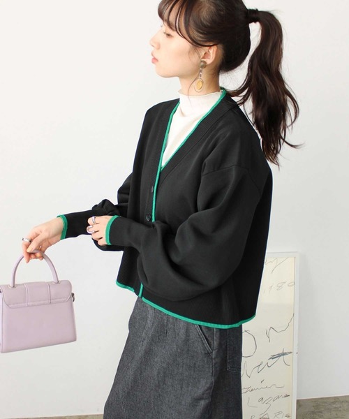 GeeRA(ジーラ)の「さらっと素材配色デザインカーディガン(カーディガン/ボレロ・レディース・ブラック/ブルー/ピンク・MEDIUM/LARGE)」の6枚目の写真