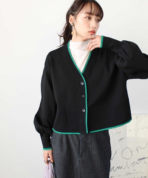 GeeRA(ジーラ)の「さらっと素材配色デザインカーディガン(カーディガン/ボレロ・レディース・ブラック/ブルー/ピンク・MEDIUM/LARGE)」の5枚目の写真