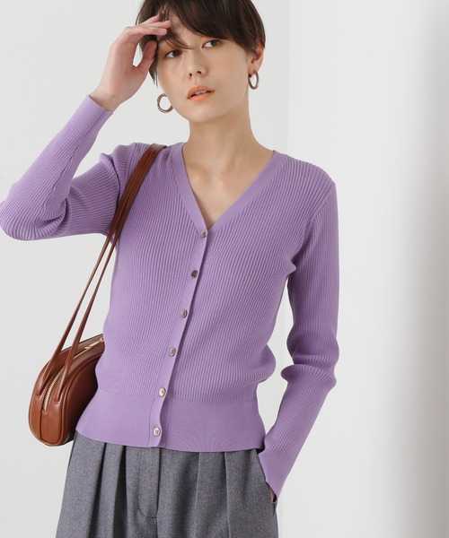 N.（N. Natural Beauty Basic）（エヌエヌナチュラルビューティーベーシック）の「◆レーヨンコットン混Ｖネックリブカーディガン（カーディガン/ボレロ・レディース・クリーム/ライラック/ベージュ/イエロー・MEDIUM）」の3枚目の写真