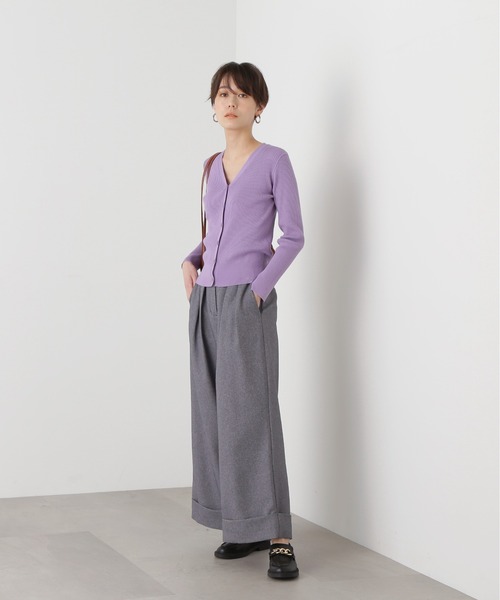 N.（N. Natural Beauty Basic）（エヌエヌナチュラルビューティーベーシック）の「◆レーヨンコットン混Ｖネックリブカーディガン（カーディガン/ボレロ・レディース・クリーム/ライラック/ベージュ/イエロー・MEDIUM）」の12枚目の写真