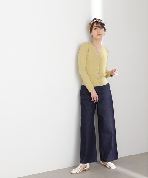 N.（N. Natural Beauty Basic）（エヌエヌナチュラルビューティーベーシック）の「◆レーヨンコットン混Ｖネックリブカーディガン（カーディガン/ボレロ・レディース・クリーム/ライラック/ベージュ/イエロー・MEDIUM）」の16枚目の写真