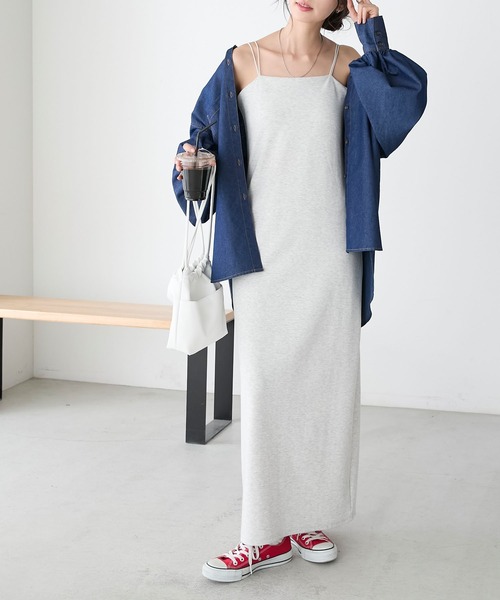 BONLECILL（ボンルシール）の「カップ付き ダブルストラップ キャミワンピース（ワンピース・レディース・ブラック/ブルー/ライトグレー/ブラウン/グリーン/オレンジ/ブルーグレー/チャコールグレー/オートミール・FREE）」の6枚目の写真