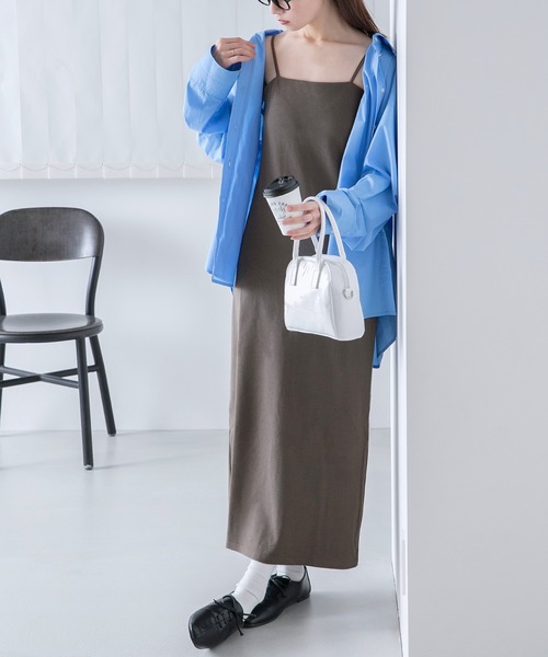 BONLECILL（ボンルシール）の「カップ付き ダブルストラップ キャミワンピース（ワンピース・レディース・ブラック/ブルー/ライトグレー/ブラウン/グリーン/オレンジ/ブルーグレー/チャコールグレー/オートミール・FREE）」の5枚目の写真