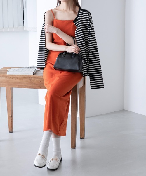 BONLECILL（ボンルシール）の「カップ付き ダブルストラップ キャミワンピース（ワンピース・レディース・ブラック/ブルー/ライトグレー/ブラウン/グリーン/オレンジ/ブルーグレー/チャコールグレー/オートミール・FREE）」の9枚目の写真