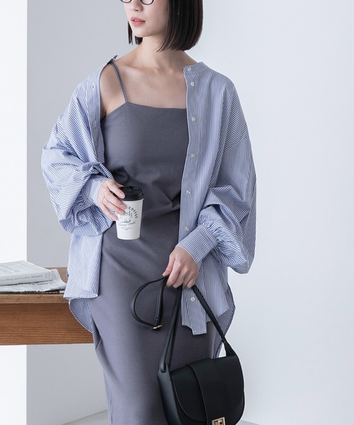 BONLECILL（ボンルシール）の「カップ付き ダブルストラップ キャミワンピース（ワンピース・レディース・ブラック/ブルー/ライトグレー/ブラウン/グリーン/オレンジ/ブルーグレー/チャコールグレー/オートミール・FREE）」の8枚目の写真