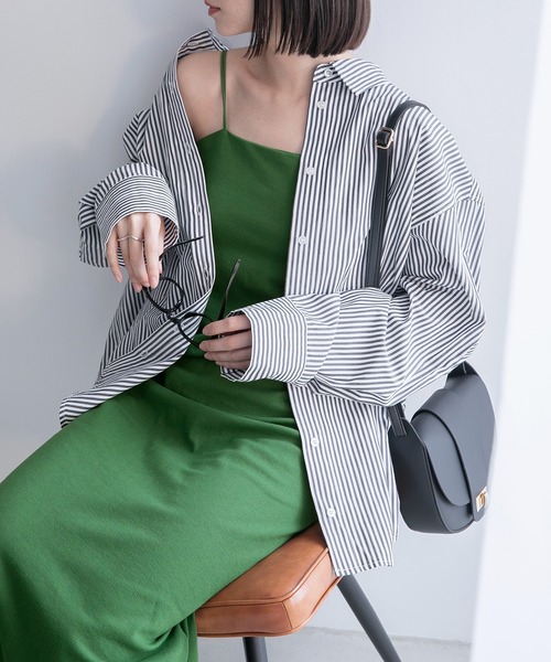 BONLECILL（ボンルシール）の「カップ付き ダブルストラップ キャミワンピース（ワンピース・レディース・ブラック/ブルー/ライトグレー/ブラウン/グリーン/オレンジ/ブルーグレー/チャコールグレー/オートミール・FREE）」の7枚目の写真