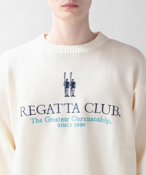 RAGEBLUE(レイジブルー)の「【REGATTA CLUB/レガッタクラブ】ブランドロゴ刺繍ニットクルー(ニット/セーター・メンズ・ホワイト/レッド・MEDIUM/LARGE)」の4枚目の写真