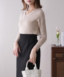 IAMUSE | 【UとVネックの2WAYが可能】前後2wayバックリボンリブニット S0264【IAMUSE】(ニット/セーター)