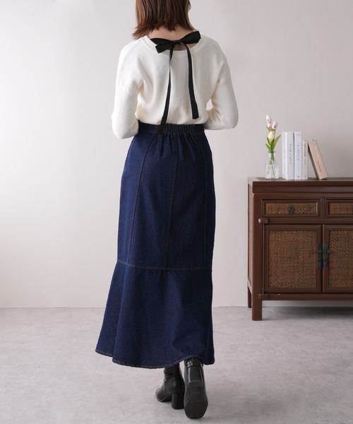 IAMUSE（アイアミューズ）の「【UとVネックの2WAYが可能】前後2wayバックリボンリブニット S0264【IAMUSE】（ニット/セーター・レディース・アイボリー/ベージュ/ブラック・FREE）」の9枚目の写真