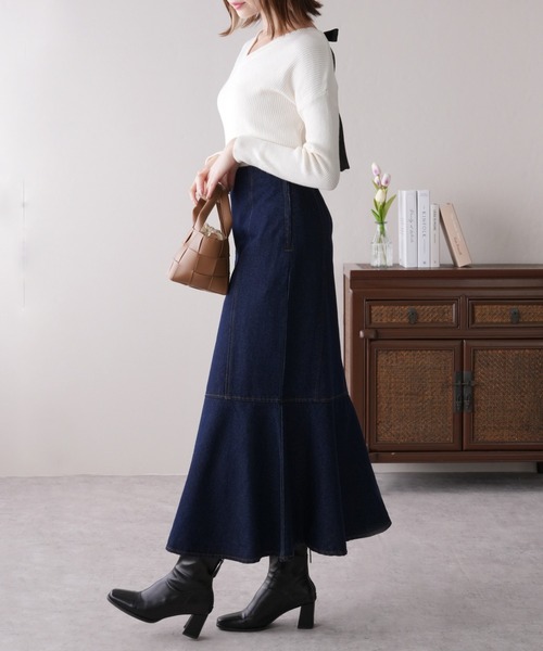 IAMUSE（アイアミューズ）の「【UとVネックの2WAYが可能】前後2wayバックリボンリブニット S0264【IAMUSE】（ニット/セーター・レディース・アイボリー/ベージュ/ブラック・FREE）」の10枚目の写真