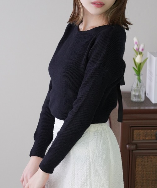 IAMUSE（アイアミューズ）の「【UとVネックの2WAYが可能】前後2wayバックリボンリブニット S0264【IAMUSE】（ニット/セーター・レディース・アイボリー/ベージュ/ブラック・FREE）」の18枚目の写真