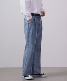 12oz デニムピンタックフレアパンツ