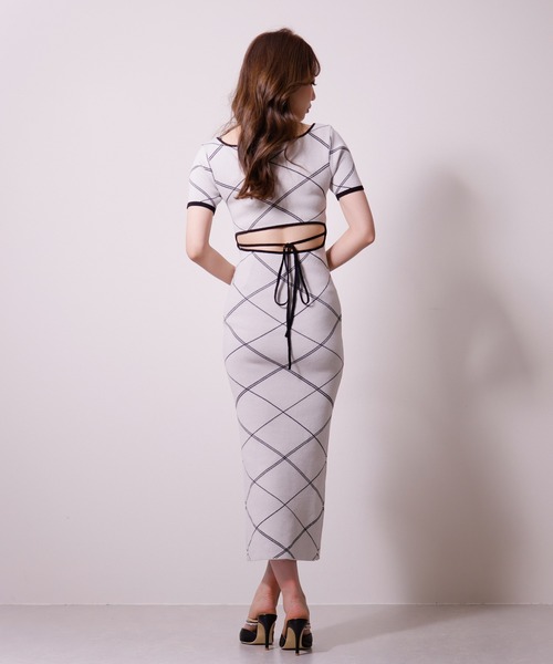 SLY バックオープンカットジャガードロングワンピース　ホワイト SLY ワンピース BACK OPEN CUT JQ L/OP バック オープン カット