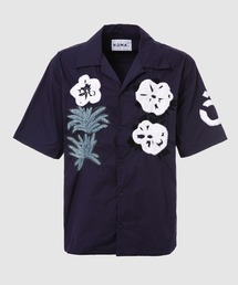 美品NOMA t.d. WORK BY HANDフラワー刺繍 花柄 半袖シャツ NOMA t.d. for LA BOUCLE】別注 フラワー 刺繍 半袖 シャツ