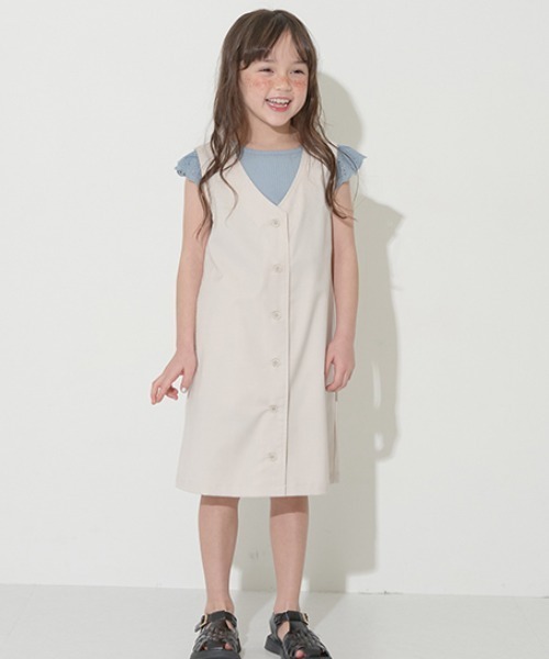 Lycee mine（リセマイン）の「3wayジレワンピース（ジャンパースカート・キッズ・ピンク/アイボリー・M(110-120)/L(130-140)）」の2枚目の写真