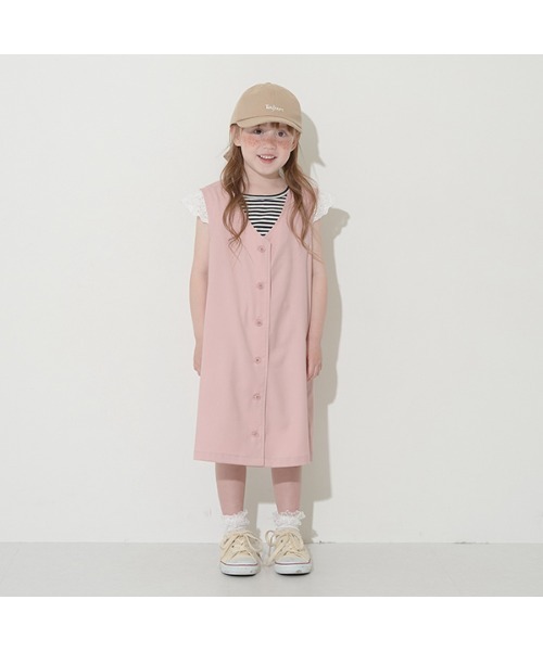Lycee mine（リセマイン）の「3wayジレワンピース（ジャンパースカート・キッズ・ピンク/アイボリー・M(110-120)/L(130-140)）」の8枚目の写真