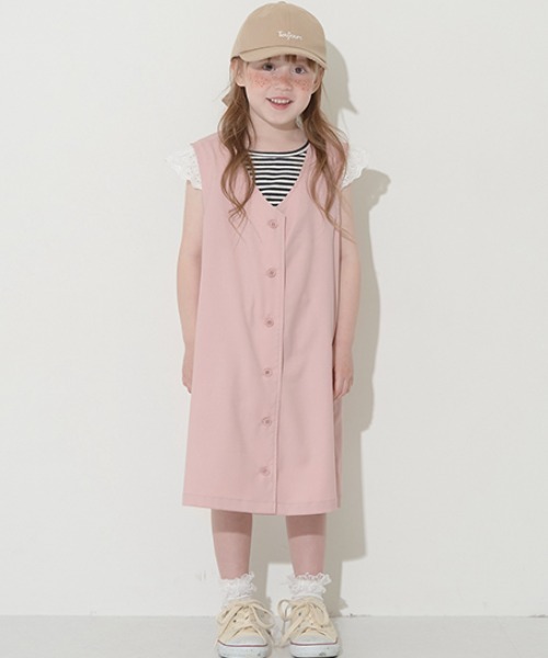 Lycee mine（リセマイン）の「3wayジレワンピース（ジャンパースカート・キッズ・ピンク/アイボリー・M(110-120)/L(130-140)）」の16枚目の写真