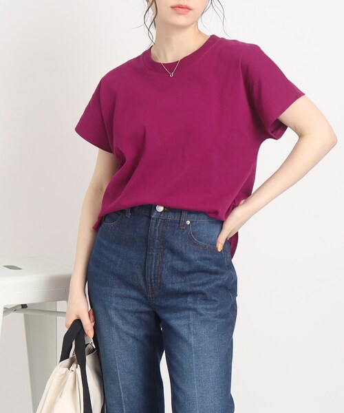 SHOO・LA・RUE（シューラルー）の「◆大人カジュアルの抜け感コーデに【USAコットン】フレンチスリーブTシャツ（Tシャツ/カットソー・レディース・ブルー/ブラック/ピンク系その他/ホワイト/ブラック系2・00）」の5枚目の写真