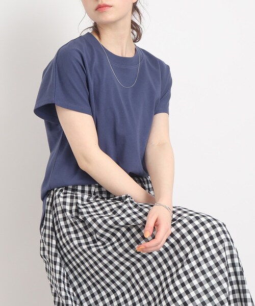SHOO・LA・RUE（シューラルー）の「◆大人カジュアルの抜け感コーデに【USAコットン】フレンチスリーブTシャツ（Tシャツ/カットソー・レディース・ブルー/ブラック/ピンク系その他/ホワイト/ブラック系2・00）」の4枚目の写真