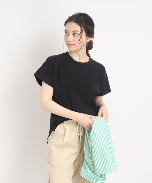 SHOO・LA・RUE（シューラルー）の「◆大人カジュアルの抜け感コーデに【USAコットン】フレンチスリーブTシャツ（Tシャツ/カットソー・レディース・ブルー/ブラック/ピンク系その他/ホワイト/ブラック系2・00）」の15枚目の写真