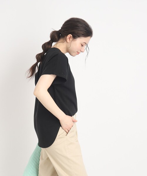 SHOO・LA・RUE（シューラルー）の「◆大人カジュアルの抜け感コーデに【USAコットン】フレンチスリーブTシャツ（Tシャツ/カットソー・レディース・ブルー/ブラック/ピンク系その他/ホワイト/ブラック系2・00）」の16枚目の写真