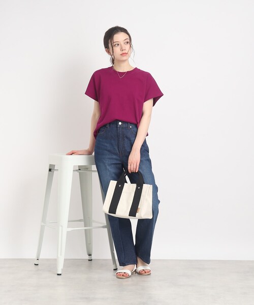 SHOO・LA・RUE（シューラルー）の「◆大人カジュアルの抜け感コーデに【USAコットン】フレンチスリーブTシャツ（Tシャツ/カットソー・レディース・ブルー/ブラック/ピンク系その他/ホワイト/ブラック系2・00）」の18枚目の写真